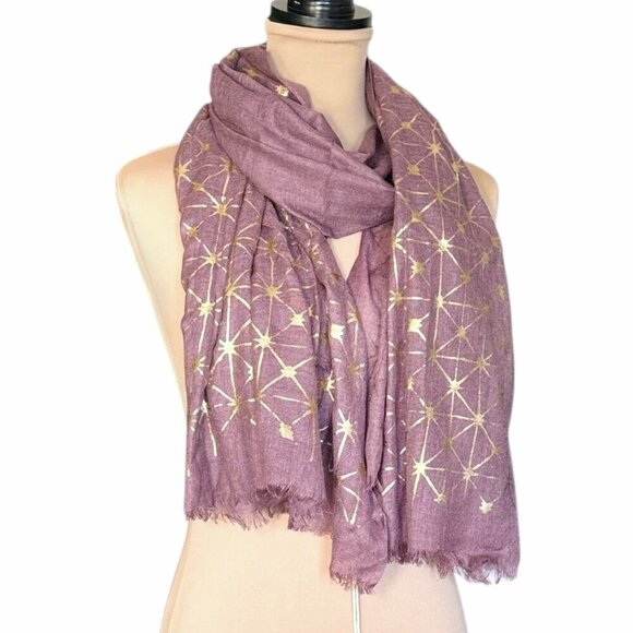NEW Vismaya Large Scarf Pashmina Wrap Pink Mauve Gold Geometric Print Fringe - Picture 7 of 8